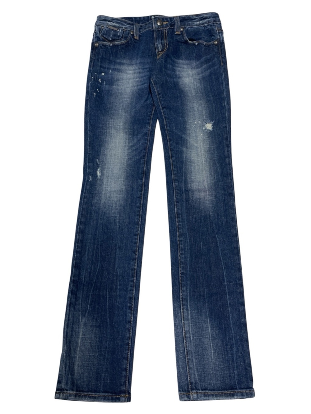 ReRock For Express Y2K Cotton Distressed Skinny Blue Denim Jeans Women’s Size 4 - Picture 2 of 12